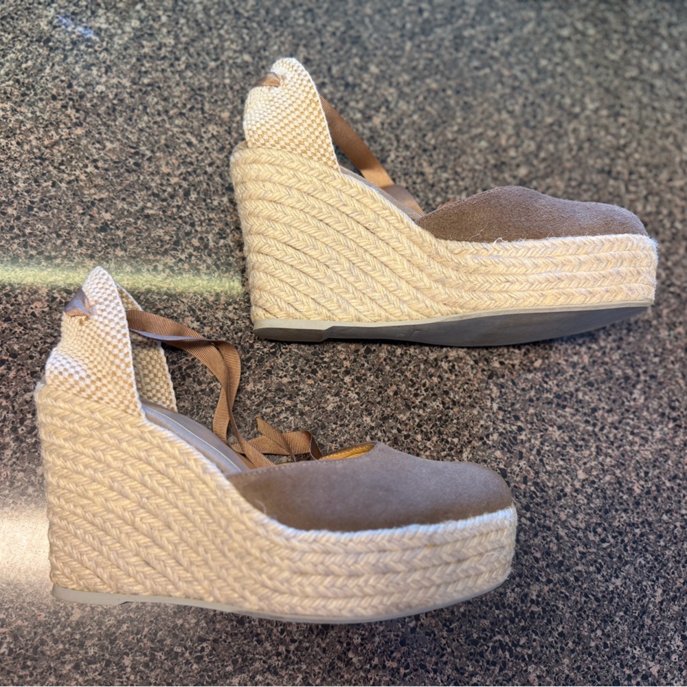 “MANEBI” Tan Suede Espadrille Platform Wedge - Picture 8 of 13